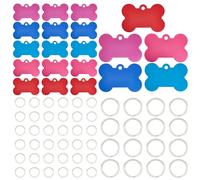 SOFPLATE 1 Box 40Pcs 5 Colors 38mm Dog Bone Tags Bulk Metal Stamping Blanks with Iron Rings Colorful Aluminum Dogs Cats Pet Engraved Name Blank Charm for Engraving Pet Dog ID Necklace Decorative Craft