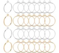 SOFPLATE 1 Box 40Pcs Round Open Bezel Charms Bezel Frame Charms Circle 1.3 x 1.1 Inch Metal Hollow Silver Gold Dangle Hanging Alloy Pendants for Resin Jewellery Earrings Necklaces DIY Making Crafting