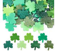 SOFPLATE 1 Box 42Pcs 7 Colours St. Patrick's Day Shamrock Decorations Lucky Clover Flatback Leaf Charms Resin Cabochons Irish Holiday Embellishments for Saint Patricks Table Decor DIY Craft Supplies