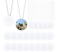 SOFPLATE 1 Box 45Pcs Round Sublimation Blanks Dog Tags Sublimation Circle Pet Tags White Aluminum Double Sided Heat Transfer Stamping Discs with Chain for DIY Crafts Necklaces Keychains Travel Bag