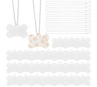 SOFPLATE 1 Box 45Pcs Sublimation Blanks Bone Shape Tags White Aluminum Stamping Blank Double Sided Heat Transfer Pet ID Tags with Iron Ball Chain for DIY Crafts Necklaces Keychains Luggage Bagge