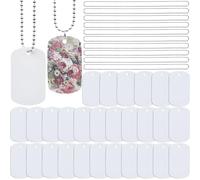 SOFPLATE 1 Box 45Pcs Sublimation Dog Tags Blanks Bulk with Chain White Aluminum Stamping Blank Tag Pendants Heat Transfer Double Sides Sublimation Keychain Blanks for DIY Craft Necklace Luggage Bagge