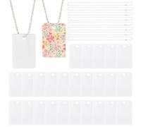 SOFPLATE 1 Box 45Pcs Sublimation Tag Blanks Rectangle Sublimation Blanks White Aluminum Stamping Double Sided Heat Transfer Pet ID Tags with Ball Chain for DIY Crafts Necklaces Keychains Luggage Bag