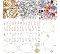 SOFPLATE 1 Box 474Pcs Stainless Steel Charm Bracelet Making Kit Paperclip Chain Bracelets with Gold Silver Charms Jump Rings Alphabet Assorted Enamel Pendant Set Bulk for Jewellery Making Craft Women