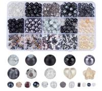 SOFPLATE 1 Box 480Pcs Black Assorted Beads Bracelet Making Kit 8mm Glass Round Beads 4mm Faceted Crystal Beads 20g Spacer Seed Beads Kits for DIY Phone Charm Earrings Necklace Bracelets Jewelry Making