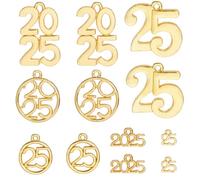 SOFPLATE 1 Box 48Pcs 6 Styles 2025 Graduation Year Charm Gold 25 Charms Bulk Alloy Metal Number Years Pendants for Jewellery Making Findings Tassel Caps Graduate DIY Earrings Bracelets Keychains