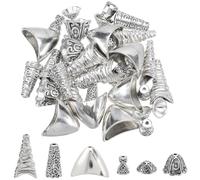 SOFPLATE 1 Box 48Pcs 6 Styles Tibetan Silver Bead Caps Cone Bead End Caps Small Metal Vintage Retro Antique Style Alloy Spacer Charms Accessories for Jewellery Making Necklaces Bracelets DIY Crafts