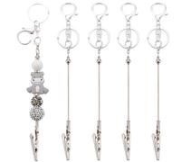 SOFPLATE 1 Box 4Pcs Card Grabber Clip Beadable Keychain Bar Silver Metal Alloy Alligator Puller Fastening Bracelet Helper Tool with Lobster Claw Clasps for Long Nail Women Jewellery Making Accessories