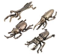 SOFPLATE 1 Box 4Pcs Metal Insect Sculpture Vintage Animal Figurines Small Beetle Mantis Antique Bronze Retro Alloy Display Simulation Statues Ornaments for Tea Desk Living Room Home Office DIY Decor