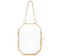 SOFPLATE 1 Box 4x2.7 Inch Small Pressed Flowers Frame Brass Hanging Photo Frame with Chain Gold Octagon Mini Double Glass Floating Wall Hanging Artwork for Display Dried Plant Floral Specimen Picture
