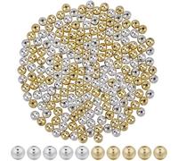 SOFPLATE 1 Box 500Pcs 8MM Gold Round Beads Silver Plastic Spacer Beads Electroplated Loose Ball Glossy Spacers Smooth Spacer for Jewellery Making Findings DIY Handicrafts Bracelet Necklace Beginner