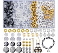 SOFPLATE 1 Box 500Pcs Black Crackle Glass Bead Kit Bracelet Making Kit Beads Crystal 6mm 8mm 10mm Faceted Loose Bead with Spacer Beads Eyepins for Jewellery Making Supplies Bracelet Necklace Earring