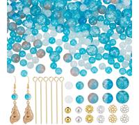 SOFPLATE 1 Box 500Pcs Blue Glass Beads Kit Bracelet Making Kit Crystal Beads 6mm 8mm 10mm Crackle Faceted Loose Bead with Spacer Beads Eyepins for Jewelry Making Supplies DIY Bracelet Necklace Earring