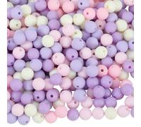 SOFPLATE 1 Box 500Pcs Matte Round Beads 8mm Opaque Acrylic Beads Bulk Frosted Lilac Small Ball Rubberized Imitated Silicone Bubblegum Smooth Loose Bead for Jewelry Making Bracelets Necklace DIY Craft