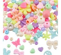 SOFPLATE 1 Box 500Pcs Pastel Candy Beads Colorful Pony Beads Bulk Small Cute Butterfly Star Bow Flower Loose Spacer Acrylic Heart Beads for Jewellery Making Bracelets Necklace Earring Hair Braids