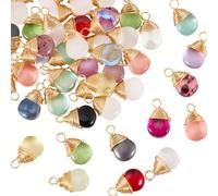 SOFPLATE 1 Box 50Pcs Crystal Teardrop Charms Glass Dangle Charms Colorful Assorted Random Small Brass Wire Wrapped Pendants Findings Accessories for Jewellery Making Necklaces Bracelets DIY Crafting
