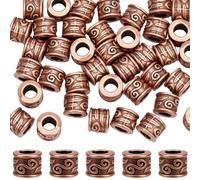 SOFPLATE 1 Box 50Pcs Large Hole Column Beads Red Copper Spacer Beads Small 8.5 x 7mm Metal Tibetan Tube European Smooth Loose Alloy Spacers Findings for Jewellery Making Necklaces Bracelets DIY Crafts