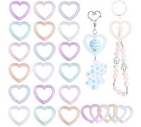 SOFPLATE 1 Box 50Pcs Mixed Colors Heart Bead Frame Acrylic Bead Frame Circle Loop with 2 Holes Luminous Beadable Pen Frames for jewellery Making Supplies DIY Beadable Pens Keychains Bracelet Necklace