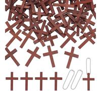 SOFPLATE 1 Box 50Pcs Wooden Pocket Cross Charms Mini Wood Crosses Bulk with 50Pcs Ball Chains Spiritual Bible Verse Gift Pure Natural Wooden Pendant Charm for Church Praying Easter Fillers Jewellery