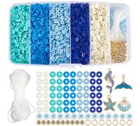 SOFPLATE 1 Box 5100Pcs+ Sea Beads Bracelets Kit Blue Clay Beads Bulk Ocean Themed Summer Holiday Sea stars Shell Mermaid Open Jumpring Friendship Bracelet Kit for Adults Necklace Earring DIY Crafts