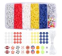 SOFPLATE 1 Box 5204Pcs Red White and Blue Beads Kit Patriotic Clay Beads Sports Basketball Baseball Rugby Soccer Heishi Bead with Letters for Independence Day DIY Friendship Bracelet Jewellery Making