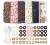 SOFPLATE 1 Box 5300Pcs Brown Clay Beads Bulk Clay Beads Kit Golden Spacer Flat Round Flower Fall Autumn Polymer Clay Loose Elastic String Friendship Bracelet Kit for Adults Jewellery Making DIY Crafts