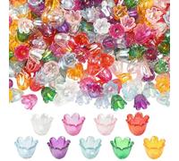 SOFPLATE 1 Box 540Pcs 9 Colors Acrylic Lily Flower Beads Floral Bead Caps Bulk Loose Small 11MM Plastic Cute Tulip Bell Trumpet Iridescent Spacer for Jewellery Making DIY Crafts Adults Women Beginner