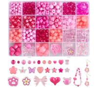 SOFPLATE 1 Box 541Pcs Acrylic Assorted Beads Cute Bead Kits Hot Pink Butterfly Heart Flower Stars Bear Kawaii Aesthetic Beads Bulk for Jewellery Making Supplies DIY Bracelet Necklace Craft Phone Charm