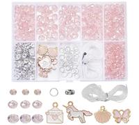 SOFPLATE 1 Box 550pcs Pink Beads and Charms Glass Bead Making Kit Crystal Loose Beads Cute Enamel Pendants Rhinestones Spacer Beads Accessories for Jewelry Making Supplies DIY Bracelet Necklace Craft
