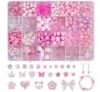 SOFPLATE 1 Box 578Pcs Pink Assorted Beads Cute Bead Kits Acrylic Butterfly Heart Flower Stars Bear Kawaii Aesthetic Beads Bulk for Jewellery Making Supplies DIY Bracelet Necklace Crafts Phone Charm