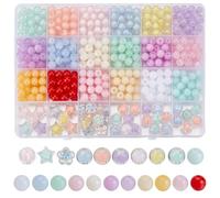 SOFPLATE 1 Box 586Pcs Flower Acrylic Beads Round Colorful Beads Transparent Star Small Ball 8mm Candy Pumpkin Gemstone Smooth Loose Spacer Bead for Jewellery Making Necklace Bracelet Earring DIY Craft