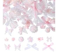 SOFPLATE 1 Box 58Pcs 10 Style Pink Cabochons Assorted Flatback Charms Bulk Resin Velvet Flower Leaf Butterfly Coquette Bow Cabochon Embellishments for DIY Craft Jewellery Nail Art Hairclips Phone Case