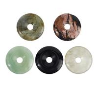 SOFPLATE 1 Box 5Pcs 5 Styles Natural Gemstone Charm Natural Stone Donut Beads Bulk Circle Flat Round Disc Green Aventurine Stone Pendants for Jewelry Making DIY Necklaces Earrings Bracelets Hole: 6mm