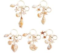 SOFPLATE 1 Box 5Pcs 5 Styles Sea Shell Keychain Ocean Keychains Bulk Acrylic Alloy Summer Seashell Beach Themed Animal Bag Charms for Purse Handbags Car Keys Backpacks Decoration Party Wedding Favors