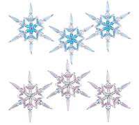 SOFPLATE 1 Box 6 Pack Glass Snowflake Ornaments Beaded Snowflake Christmas Ornament Craft Kit Blue Pink Crystal Snowflakes Hanging Decorations for Christmas Tree Chandelier Home Party Decoration