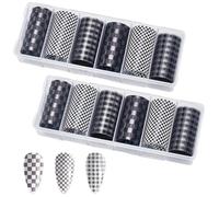 SOFPLATE 1 Box 6 Rolls Nail Foil Transfer Sheets Black and White Plaid Nail Art Decals PET Buffalo Plaid Manicure Wraps Craft Paper Stickers Accessories for Manicure Tips Art DIY Making Decoration