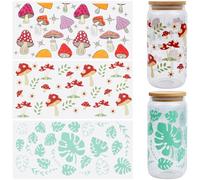 SOFPLATE 1 Box 6 Sheet 3 Styles Glass Cup Transfer Wraps UV TDF Cup Wraps Uvdtf Transfer Stickers Flower Mushroom Waterproof Decals for Tumblers Water Bottles Decorations DIY Crafts Creative Gifts