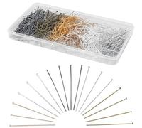 SOFPLATE 1 Box 600Pcs 2 Inch 50mm 6 Colors Bendable Flat Head Pins Beading Pin Wire Brass End Straight Headpins Accessories for Jewellery Making Necklaces Bracelets Earrings Charms Beads Crafts
