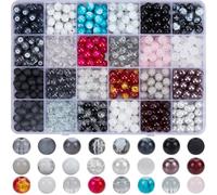 SOFPLATE 1 Box 600Pcs 24 Colors 8mm Glass Beads Bulk Round Crystal Bead Black Assorted Bracelet Making Kit Spacers for Friendship Bracelet Necklace Keychain Jewellery Making DIY Craft Accessories