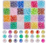 SOFPLATE 1 Box 600Pcs 24 Colors AB Acrylic Beads Colorful Bubble Beads Bulk 8mm Transparent Bubblegum Chunky Ball Loose Plastic Round Beads for Jewelry Making Earring Bracelet Necklace DIY Crafts