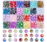 SOFPLATE 1 Box 600Pcs 24 Colors Acrylic Crackle Beads 8mm Crystal Crackle Glass Beads Multicolor Bubblegum Lampwork Bulk Plastic Round Beads for Jewelry Making Bracelet Necklace Accessories Birthday