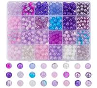 SOFPLATE 1 Box 600Pcs 24 Colors Purple Glass Beads 8mm Round Crystal Beads Bulk Small Violet Acrylic Pearl Birthday Frosted Loose Crackle Beads for Jewellery Making Bracelet Earring Crafts Supplies