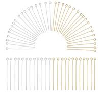 SOFPLATE 1 Box 600Pcs 40mm Gold Silver Jewellery Eye Pins Bulk Long Eyepins Brass Open Head Pins Findings for DIY Necklaces Bracelets Earrings Crafts Jewellery Making Accessories