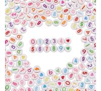 SOFPLATE 1 Box 600pcs 7x4mm Round Number Beads Number And Heart Beads Acrylic Plastic 0-9 Mixed Numbers Pattern White Bead Bulk for jewellery Making Friendship Bracelet Necklace Diy Crafts Accessories