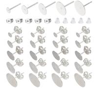SOFPLATE 1 Box 600Pcs Earring Making Kit Posts Flat Round Studs Silver Plated Metal 304 Stainless Steel Basic Blank Post with Butterfly Backs Rubber Nuts for Jewellery Earrings DIY Crafts Accessories