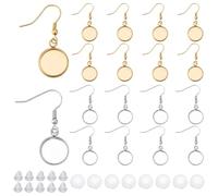 SOFPLATE 1 Box 60Pcs 12mm Bezel Earring Blanks Round Earring Bezels Pendant Trays with Glass Cabochons Setting Silicone Ear Backs Accessories for Jewellery Making Supplies DIY Dangle Charms Women