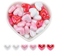SOFPLATE 1 Box 60Pcs 3 Colors AB Heart Beads Valentine's Day Beads Large Acrylic Love Mother's Day Holiday Focal Pink Heart Beads for Crafts Bracelet Necklace Earrings Pen Hairband DIY Jewelry Making