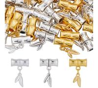 SOFPLATE 1 Box 60Pcs 3 Colors Bamboo Shaped Beads Clasp Bail Beads Charms Alloy Gold Bamboo with Leaf Silver Loop Tube Bails Connectors for Jewelry Making Charms Pendants Necklaces Supplies DIY Crafts