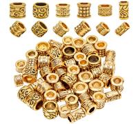 SOFPLATE 1 Box 60pcs Alloy Large Hole Spacer Beads Tibetan Spacer Beads Gold Antique Golden European Rondelle Round Metal Tube Hollow Column Bead Bulk for jewellery Making Women DIY Crafts Accessories
