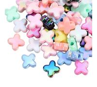 SOFPLATE 1 Box 60Pcs Color Cross Beads Crucifix Beads Large UV Plated Iridescent Easter Eid Ramadan Loose Spacer Acrylic Crosses Beads for Bracelets Necklaces Jewellery Making Bracelet Necklace Crafts